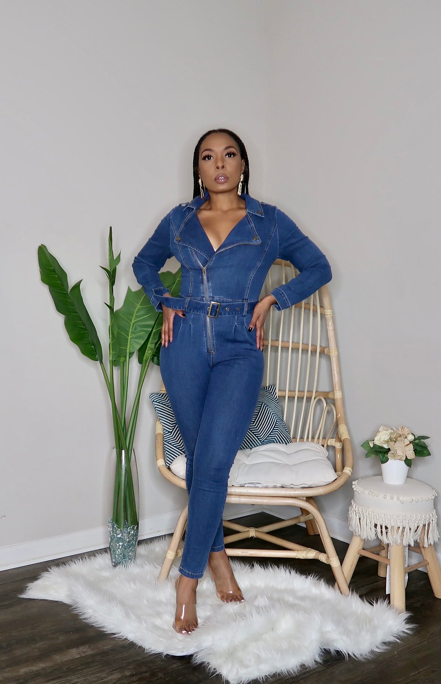 Power Play Denim Long Sleeve Jumpsuit