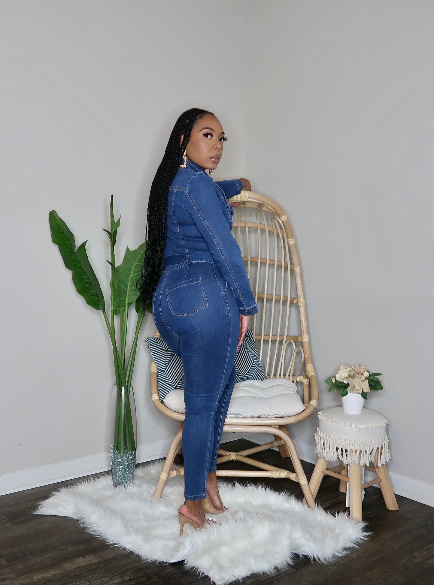 Power Play Denim Long Sleeve Jumpsuit