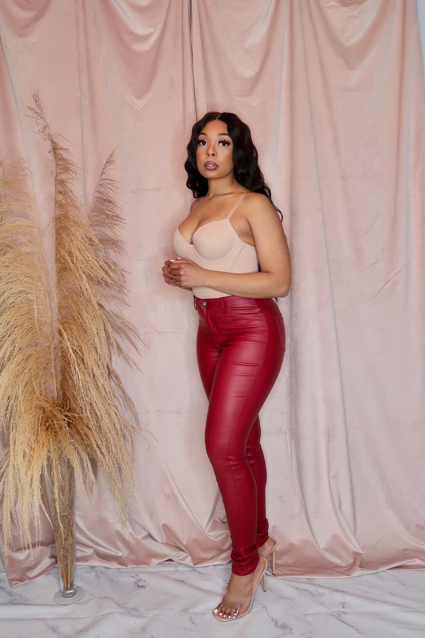 Reloaded Vegan Leather Pants- Burgundy