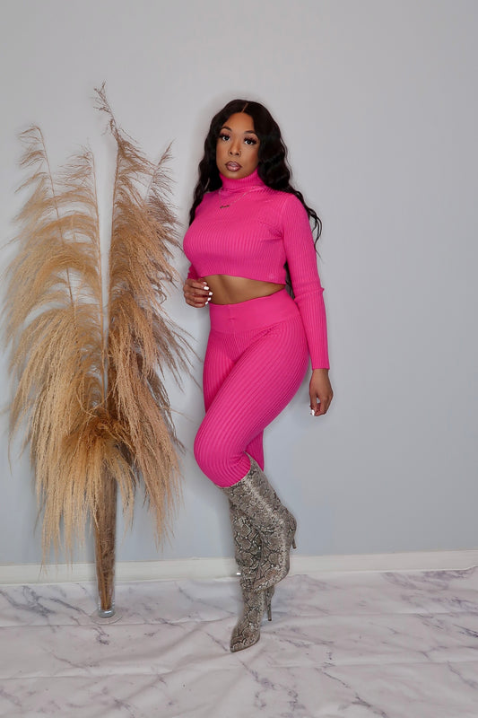 Lolani Two Piece Cropped Sweater Set- Fuchsia