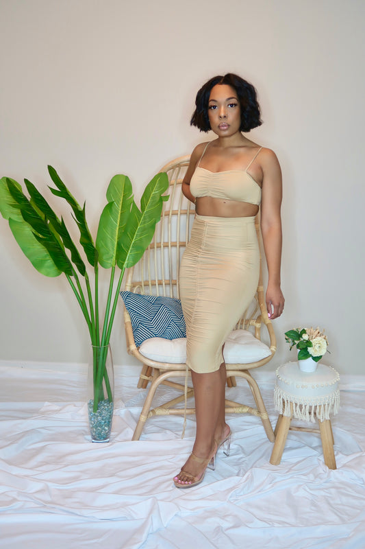 Ruched and Ready Skirt Set-Nude