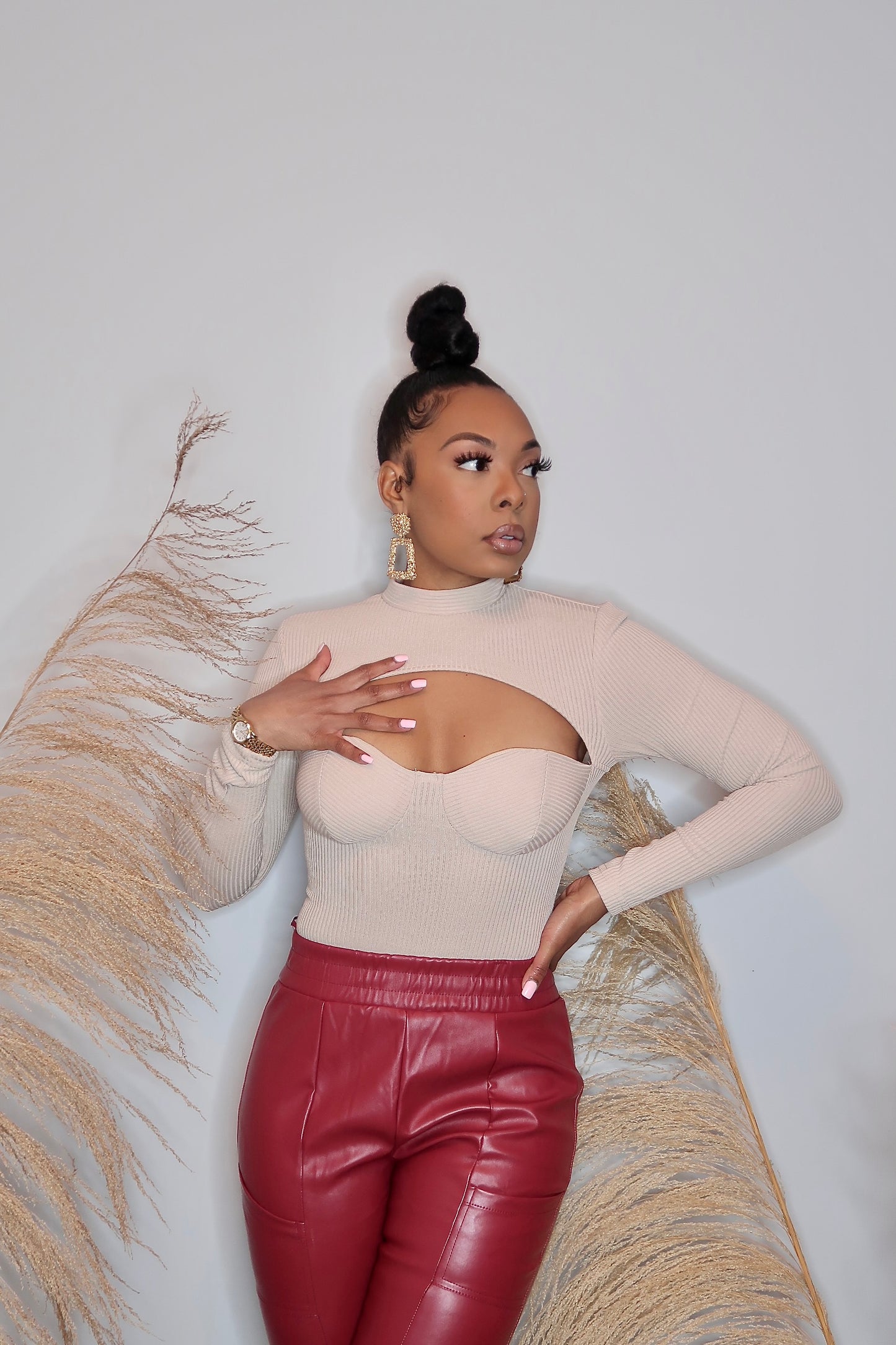 Milan Long sleeve Bodysuit- Nude