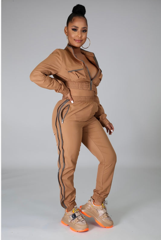 Carson Two Piece Jogging Set -Camel