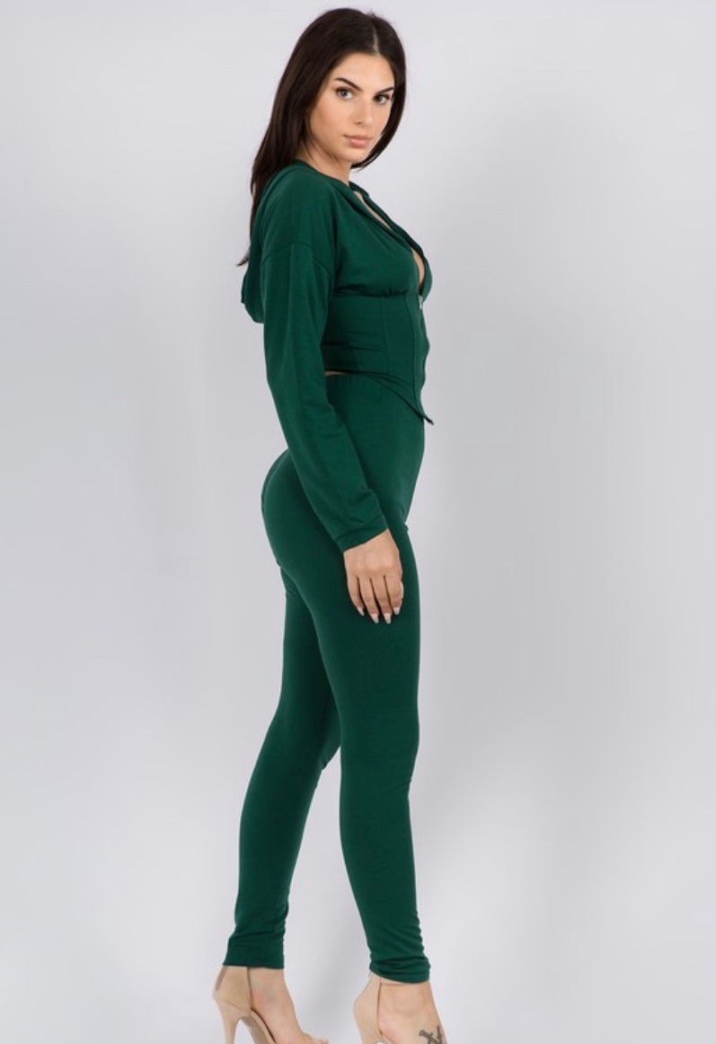 Money Hunt Sweater Two Piece Set- Hunter Green