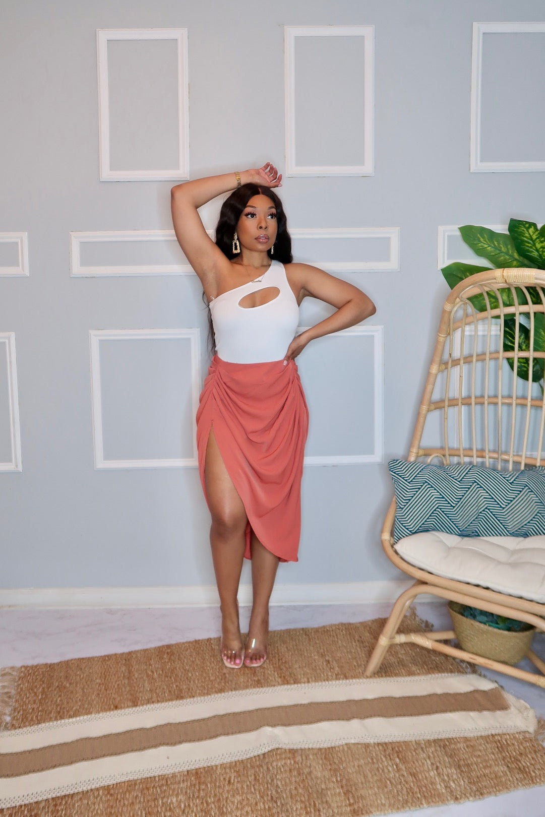 SJP Side Slit Skirt- Coral
