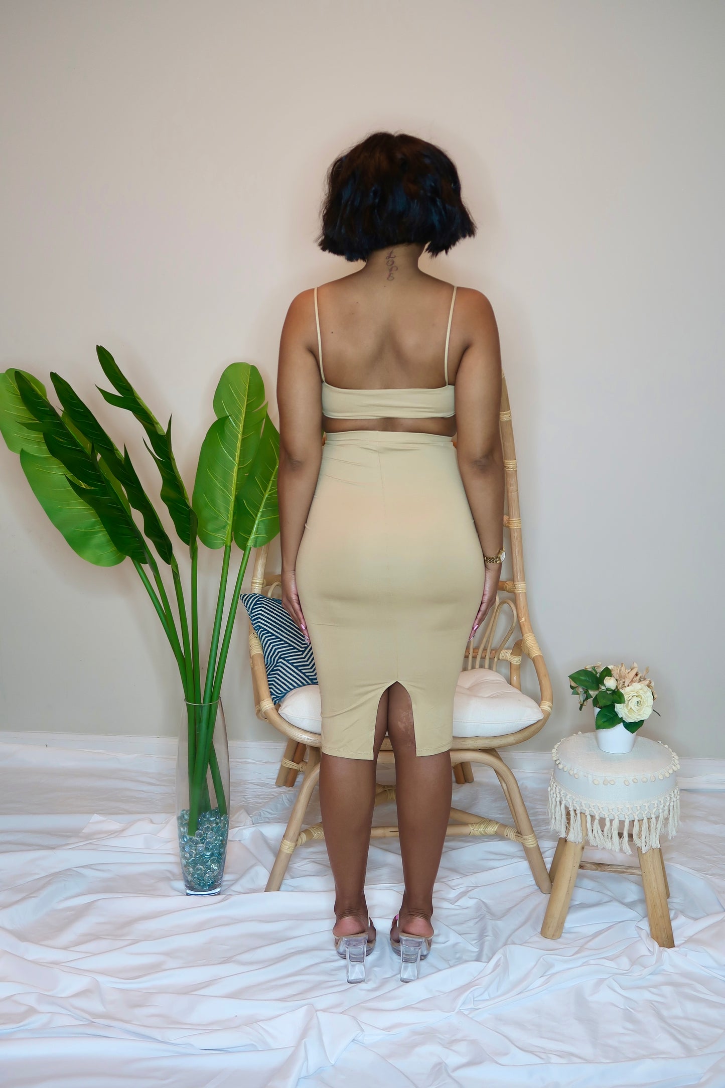 Ruched and Ready Skirt Set-Nude