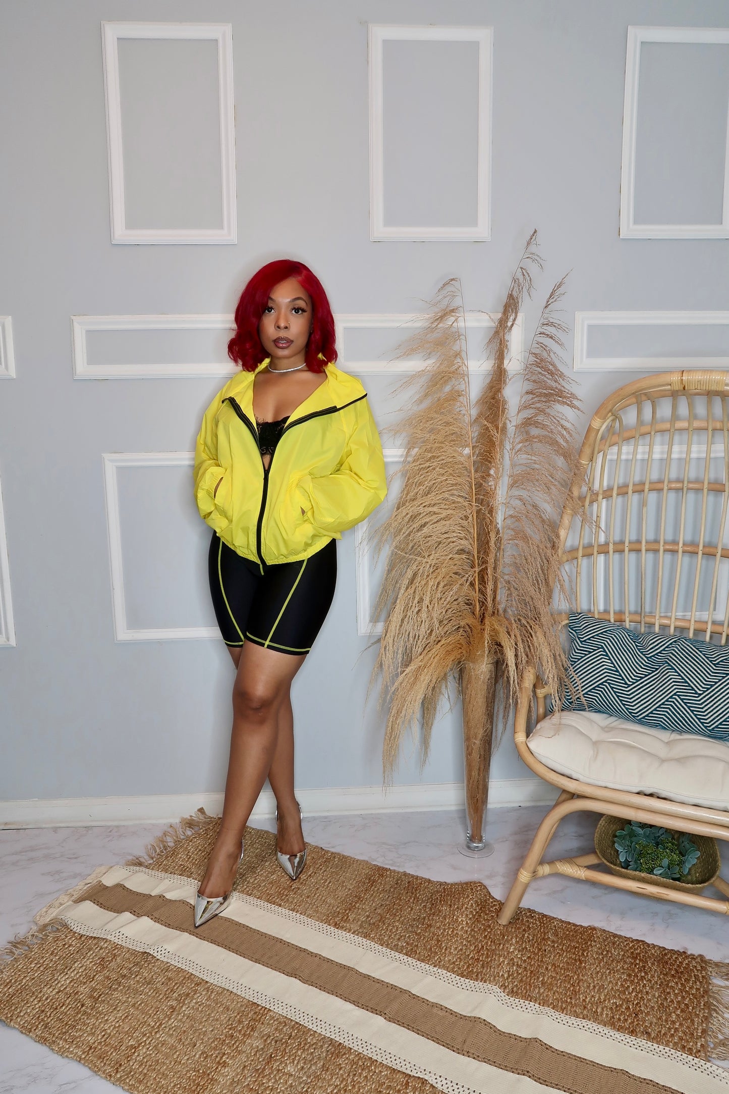 Ava Jacket and Biker Short Set-Yellow