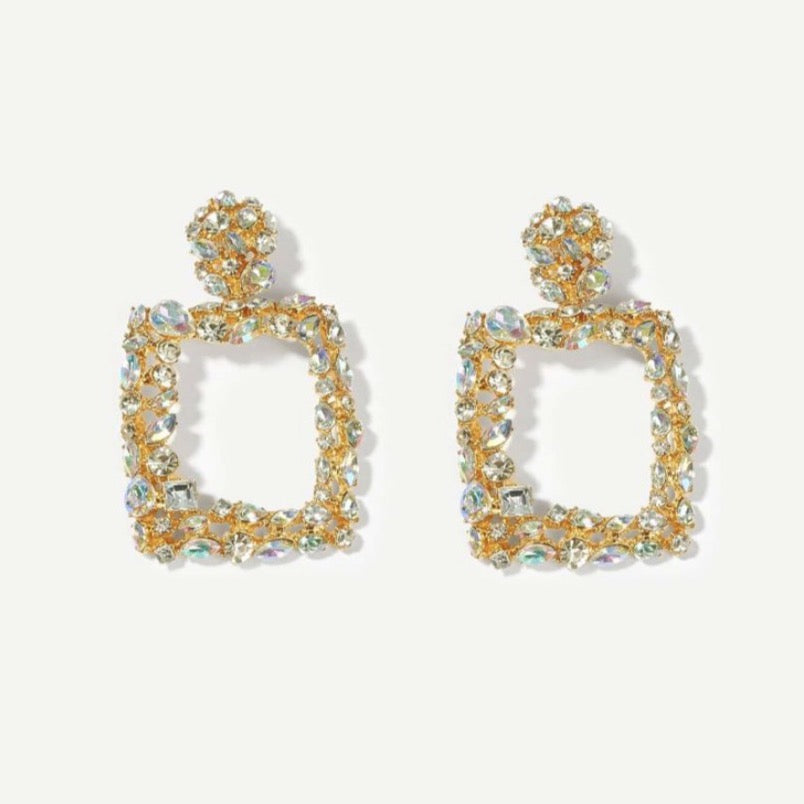 Gold Crystal square drop earrings women’s accessories women’s earrings 