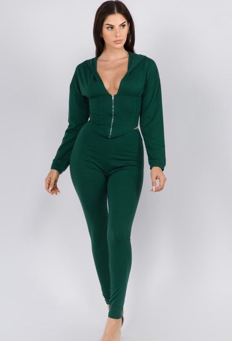 Money Hunt Sweater Two Piece Set- Hunter Green