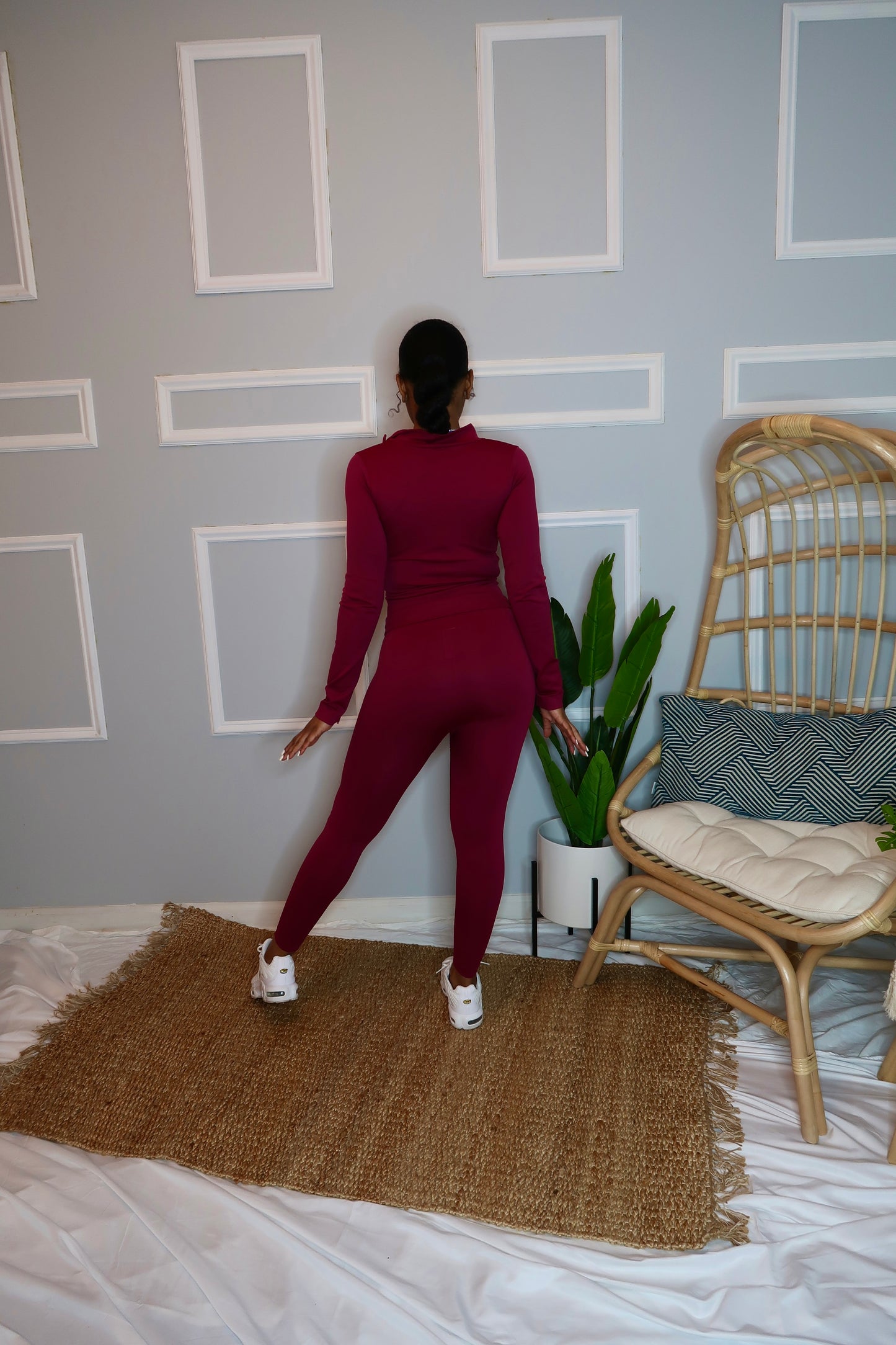 Pull up Long Sleeve Set-Wine