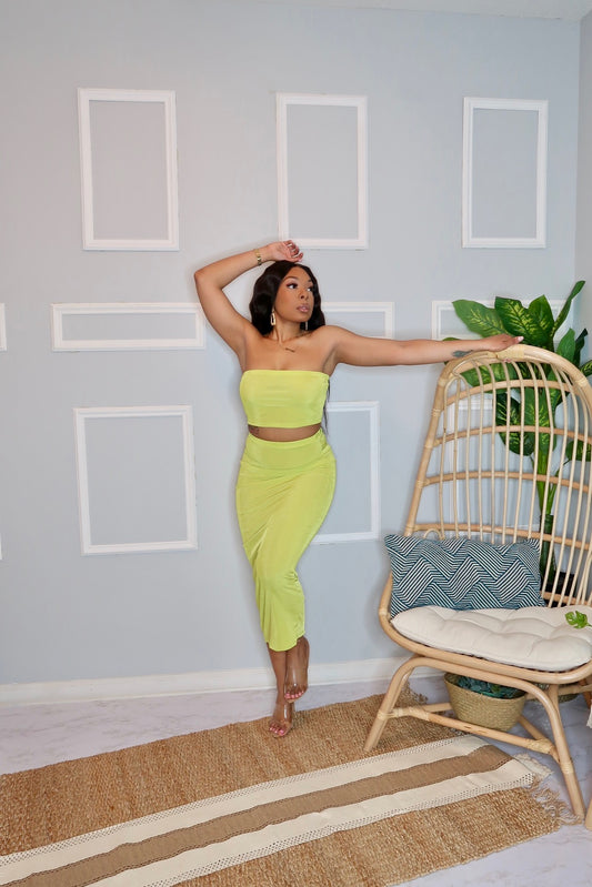 Mya Two Piece Midi Skirt Set- Lime