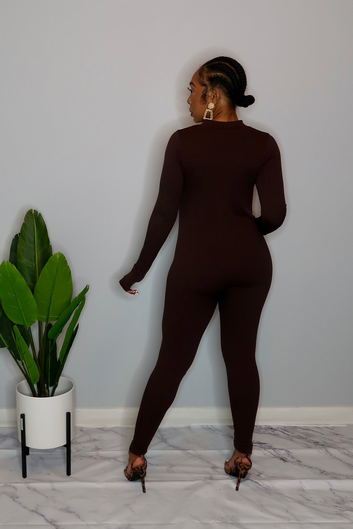 Essential Long Sleeve Jumpsuit- Chocolate