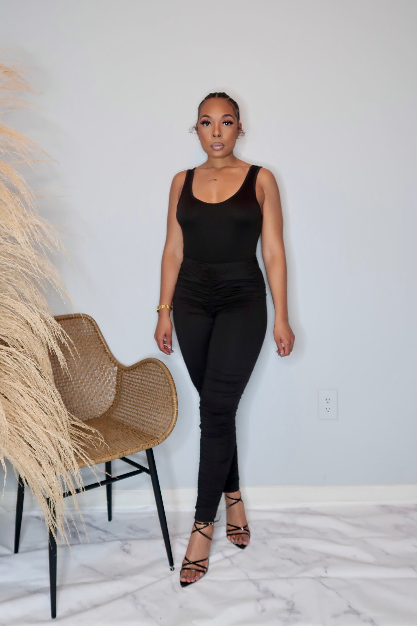 Lori Ruched Pant Set- Black