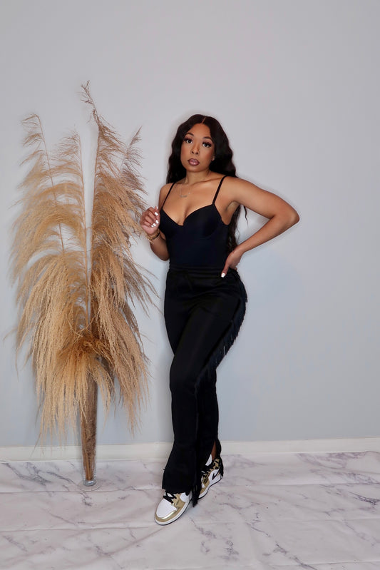 Fashion Fix Fringe Joggers- Black