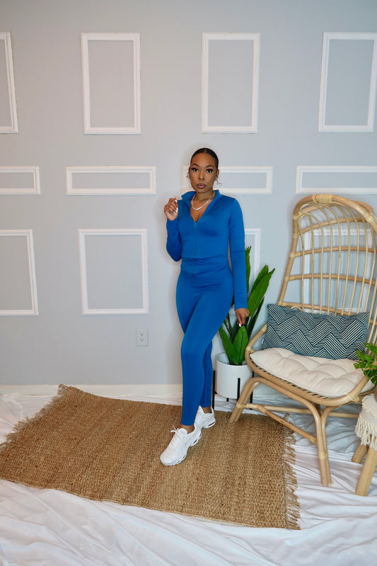 Pull up Long Sleeve Set-Aqua