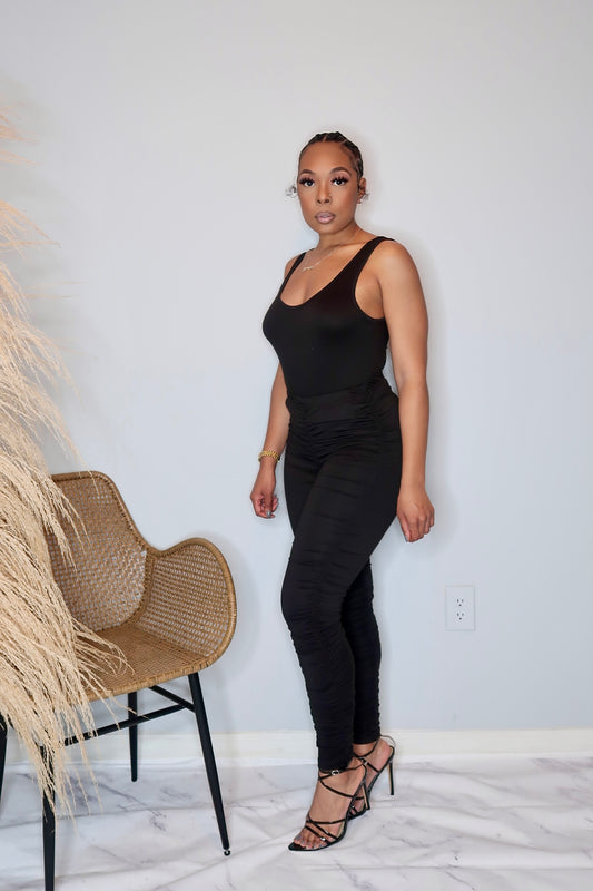 Lori Ruched Pant Set- Black