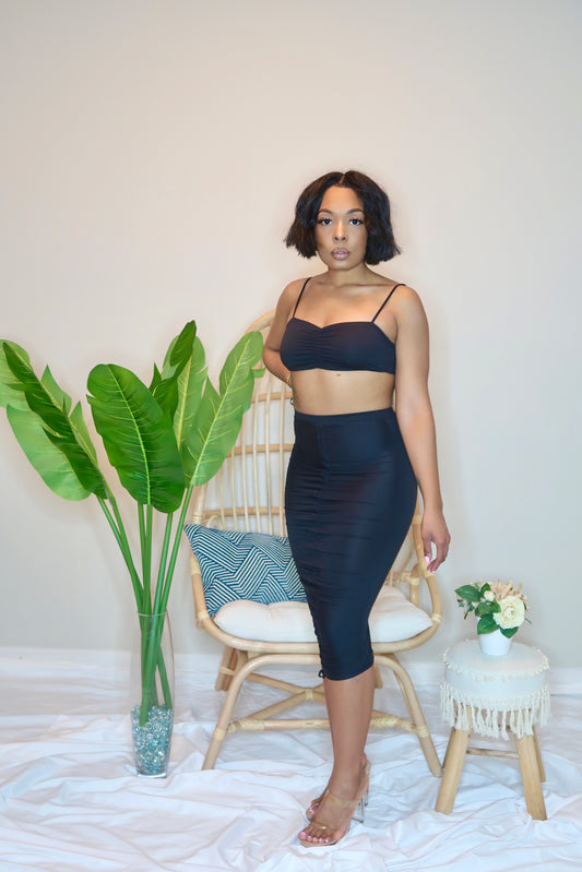 Ruched and Ready Skirt Set-Black