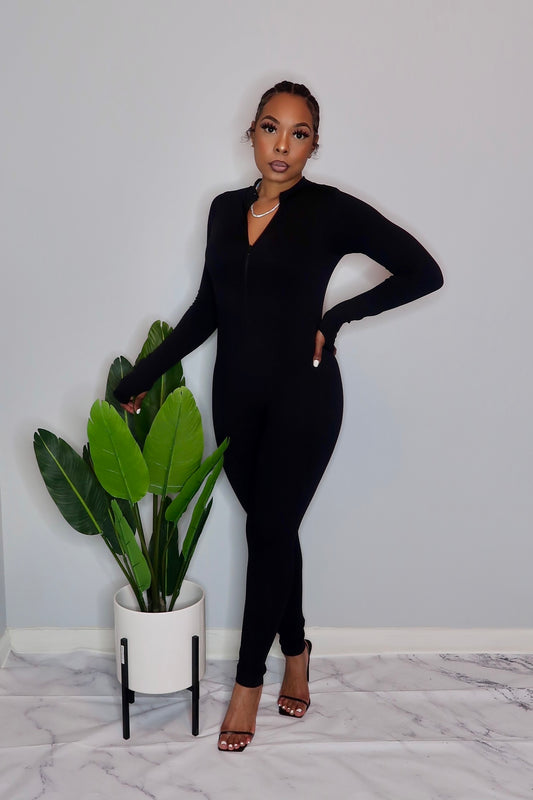 Essential Long Sleeve Jumpsuit- Black