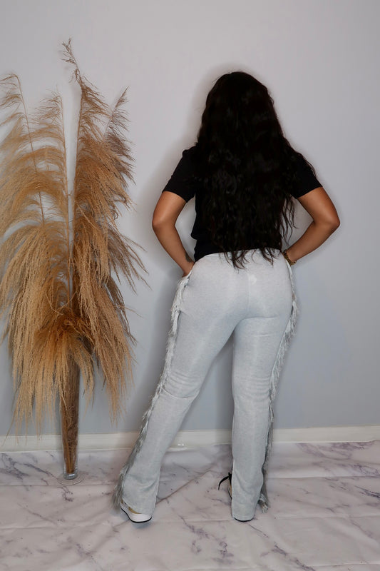 Fashion Fix Fringe Joggers- Light Grey