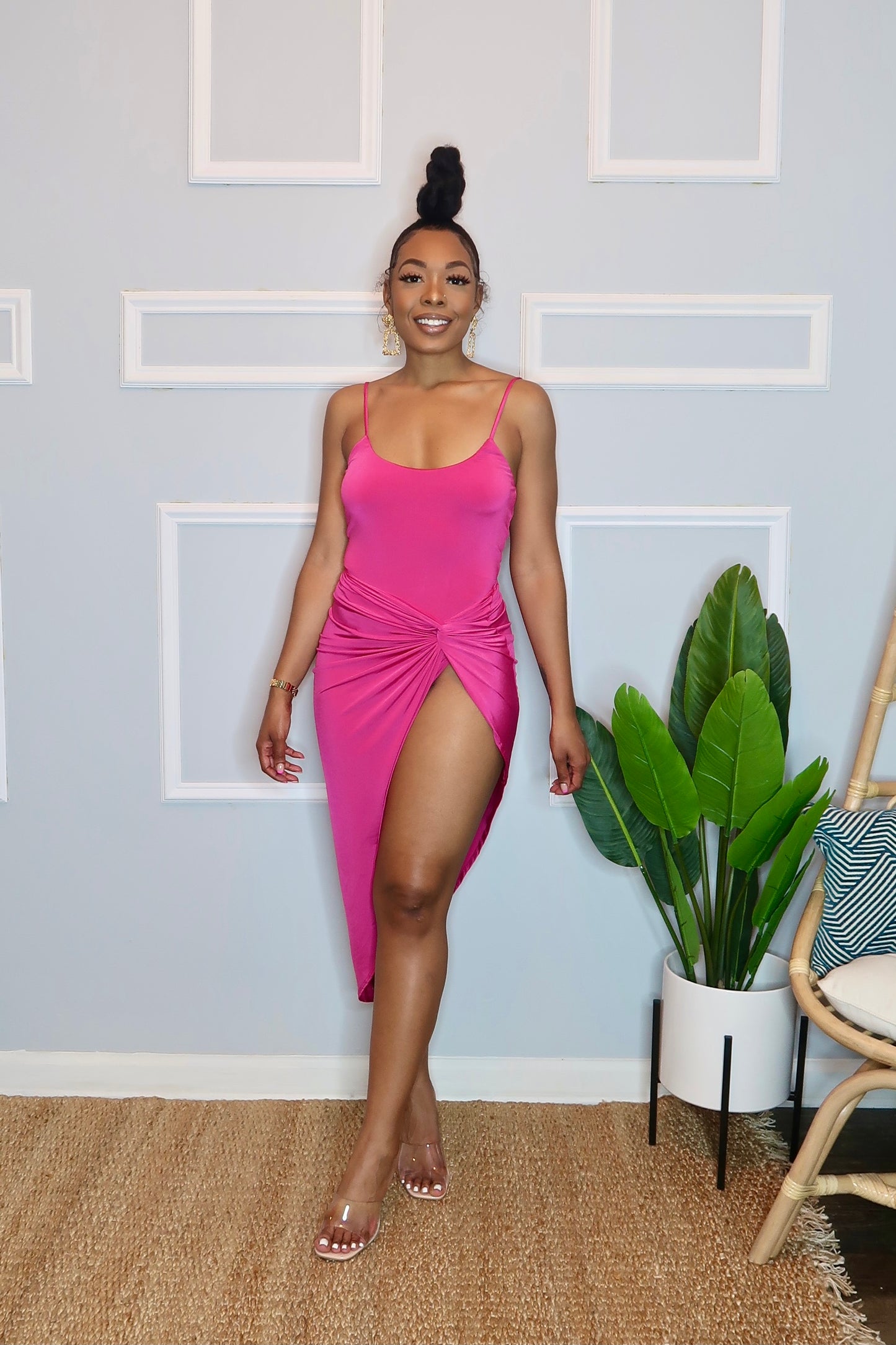 Nyla Angled Skirt Set- Fuchsia