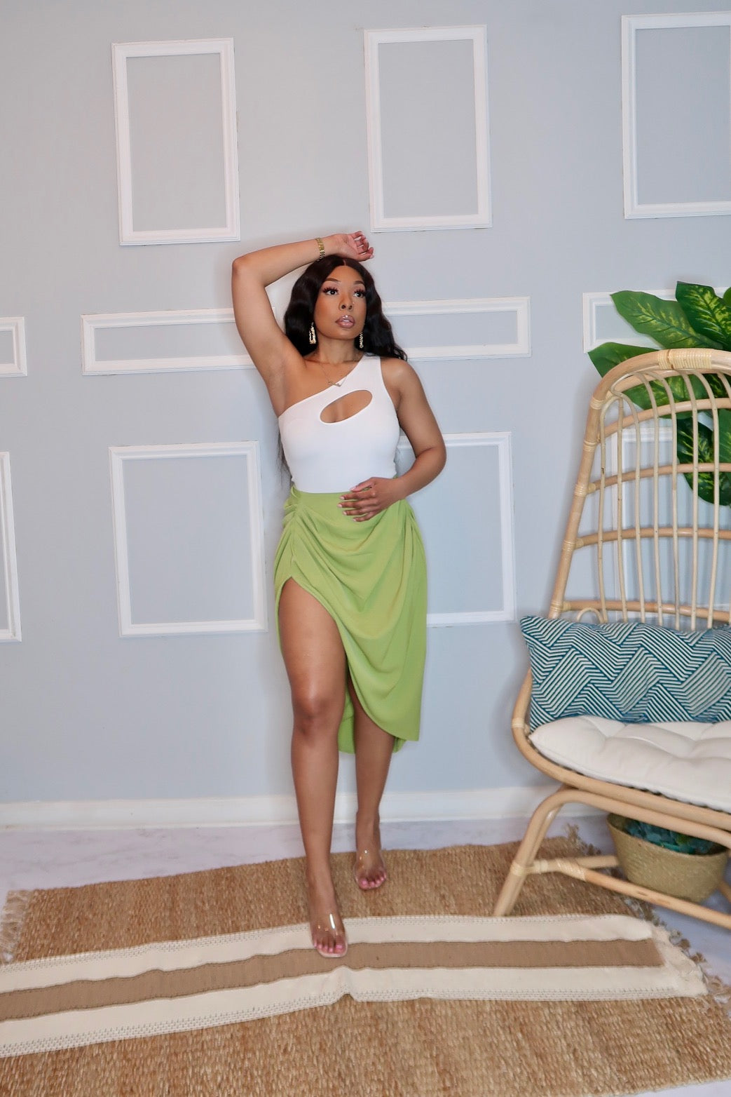 Taylor Cutout Asymmetrical One Shoulder Seamless Bodysuit-White