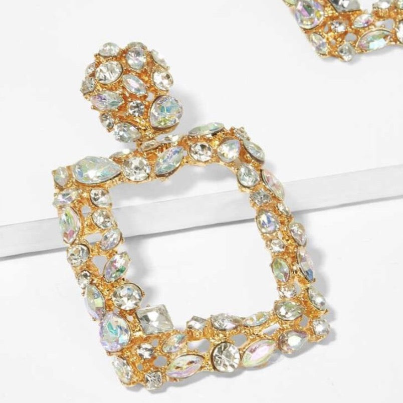 Gold Crystal square drop earrings women’s accessories women’s earrings 