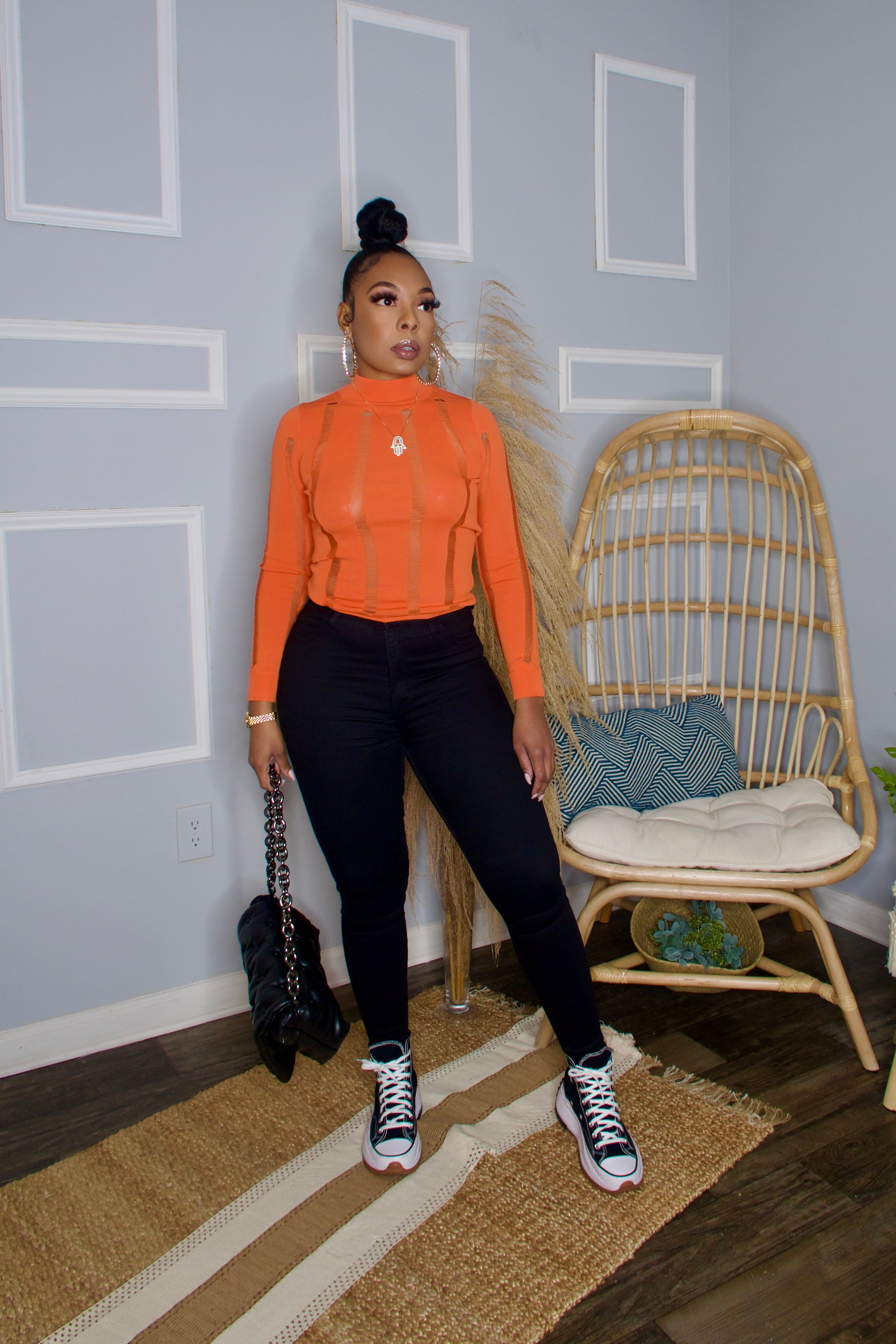 Trixie Distressed Sweater- Orange