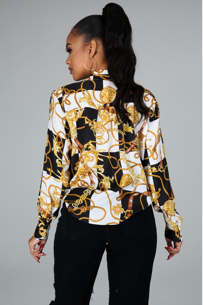 Lavish Nights Silk Button Down- Printed