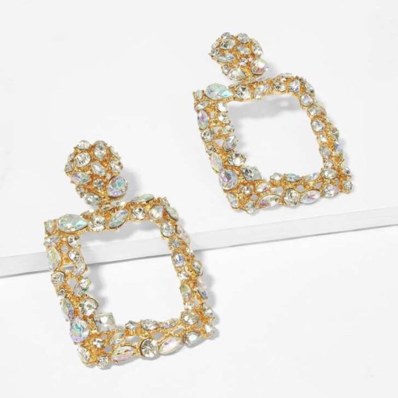 Gold Crystal square drop earrings women’s accessories women’s earrings 
