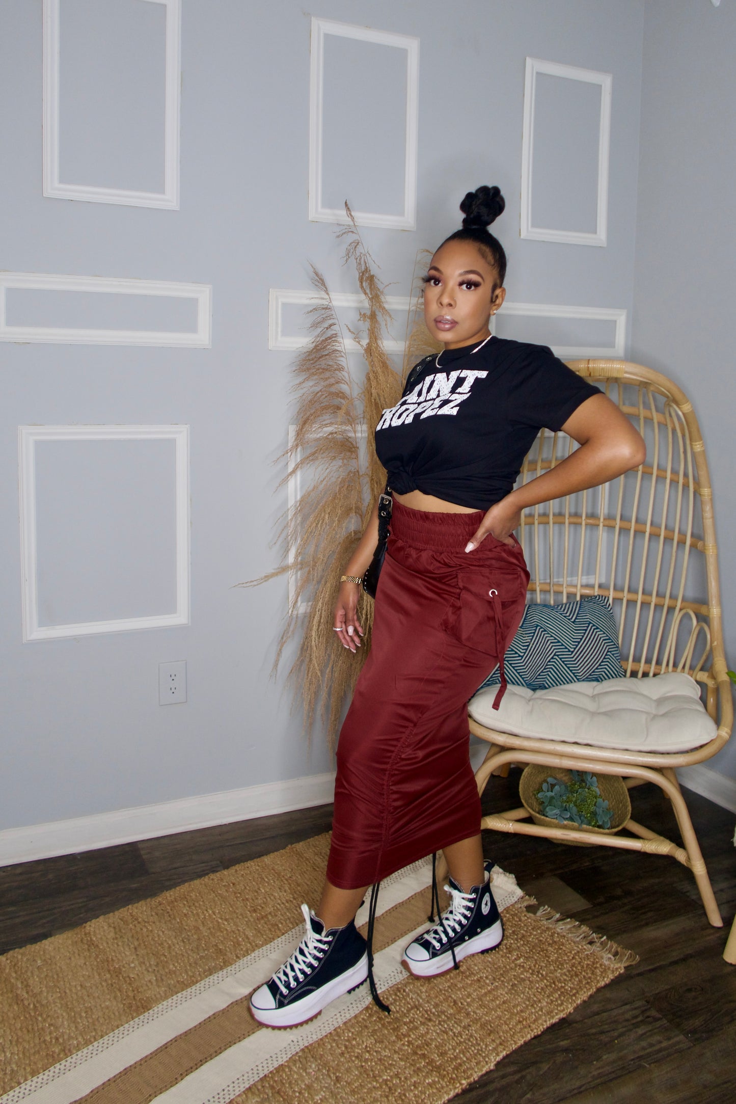 Riley Multi Pocket Cargo Skirt Burgundy