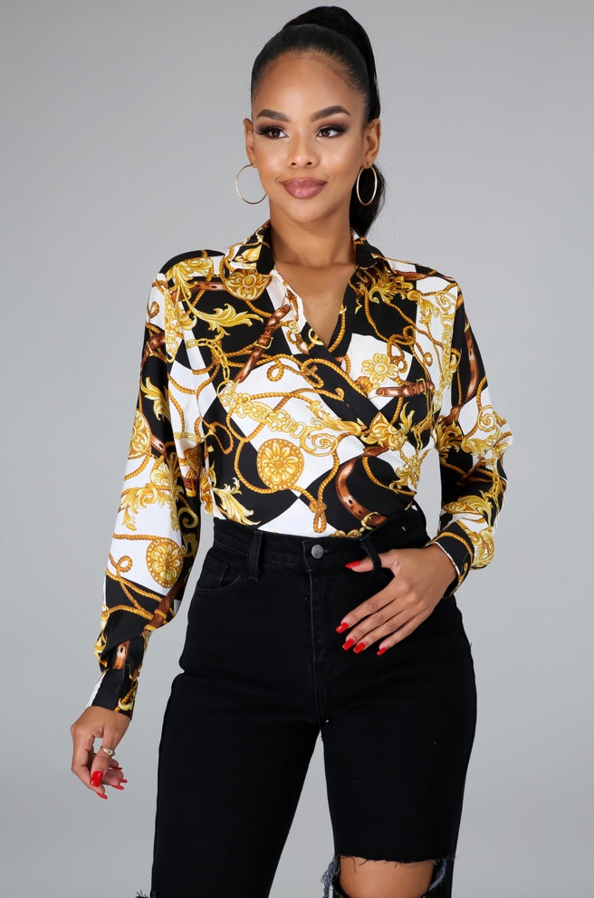 Lavish Nights Silk Button Down- Printed