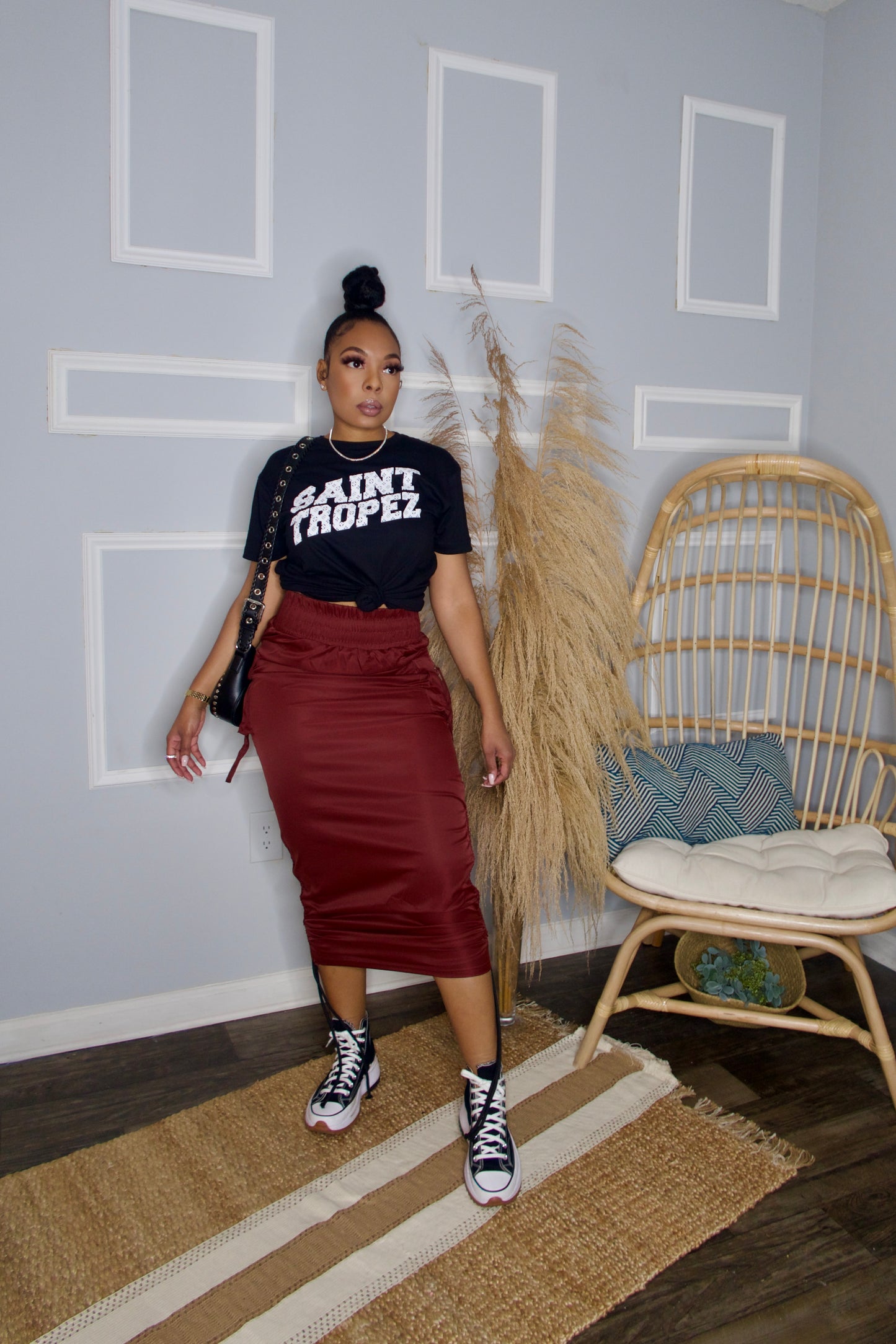 Riley Multi Pocket Cargo Skirt Burgundy