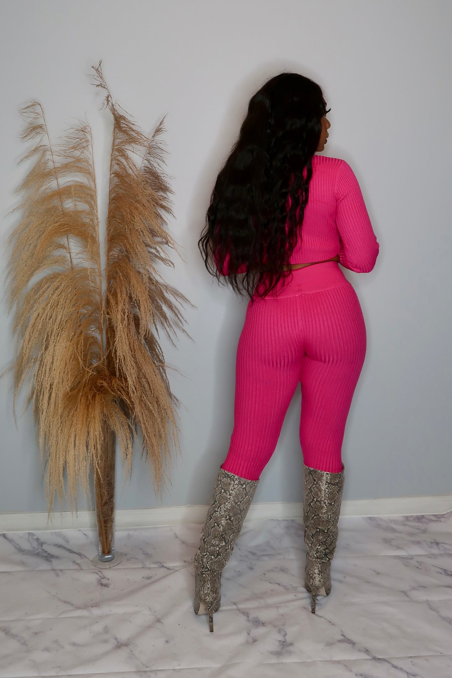 Lolani Two Piece Cropped Sweater Set- Fuchsia