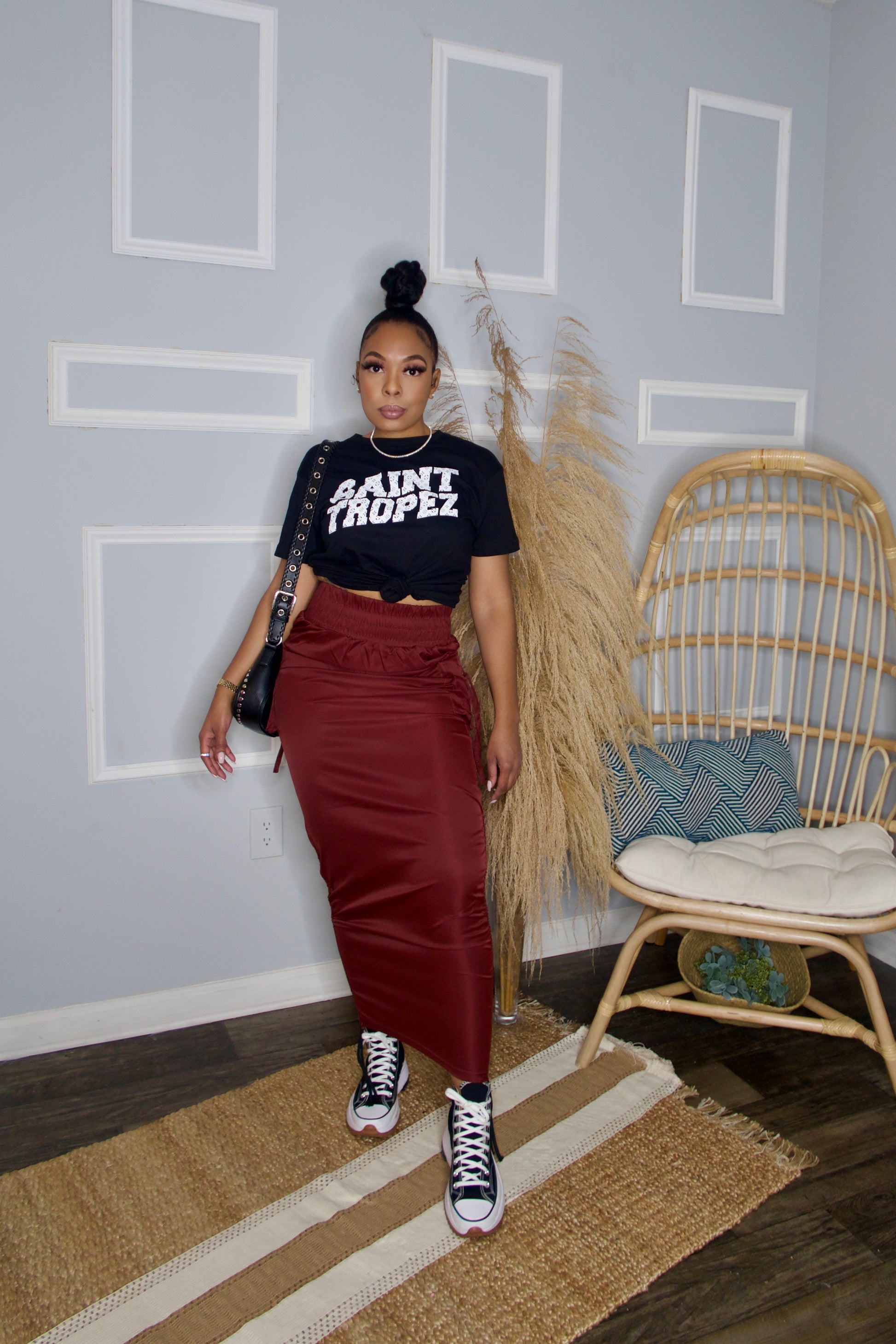 Riley Multi Pocket Cargo Skirt Burgundy