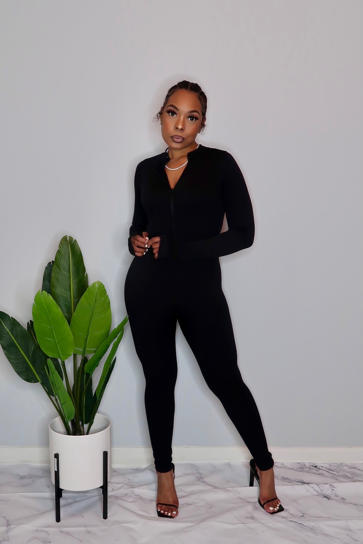Essential Long Sleeve Jumpsuit-  Black