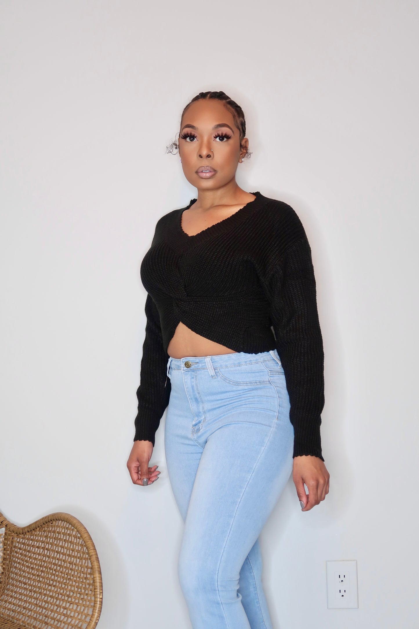Natalie Knit Cropped Sweater- Black