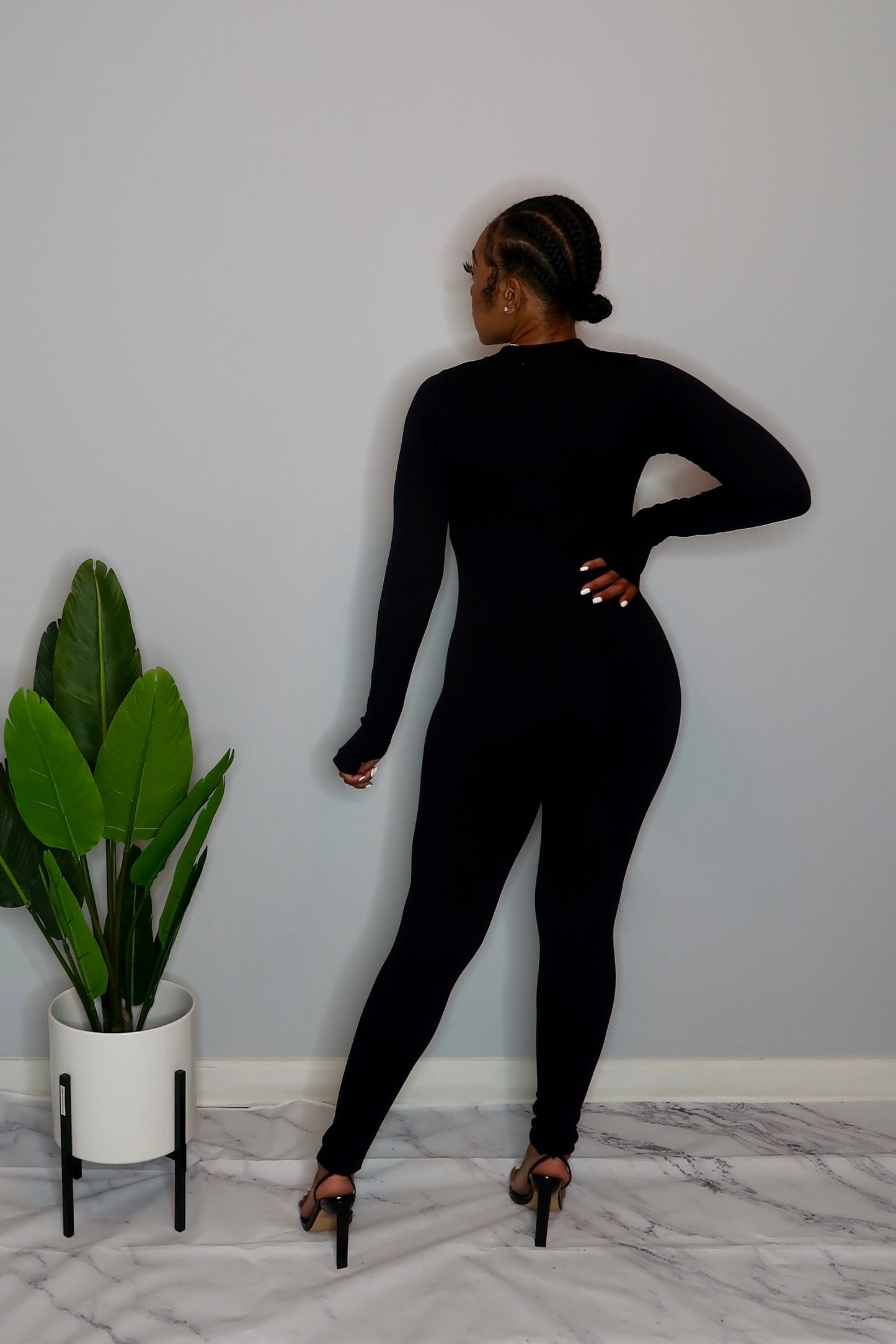 Essential Long Sleeve Jumpsuit-  Black