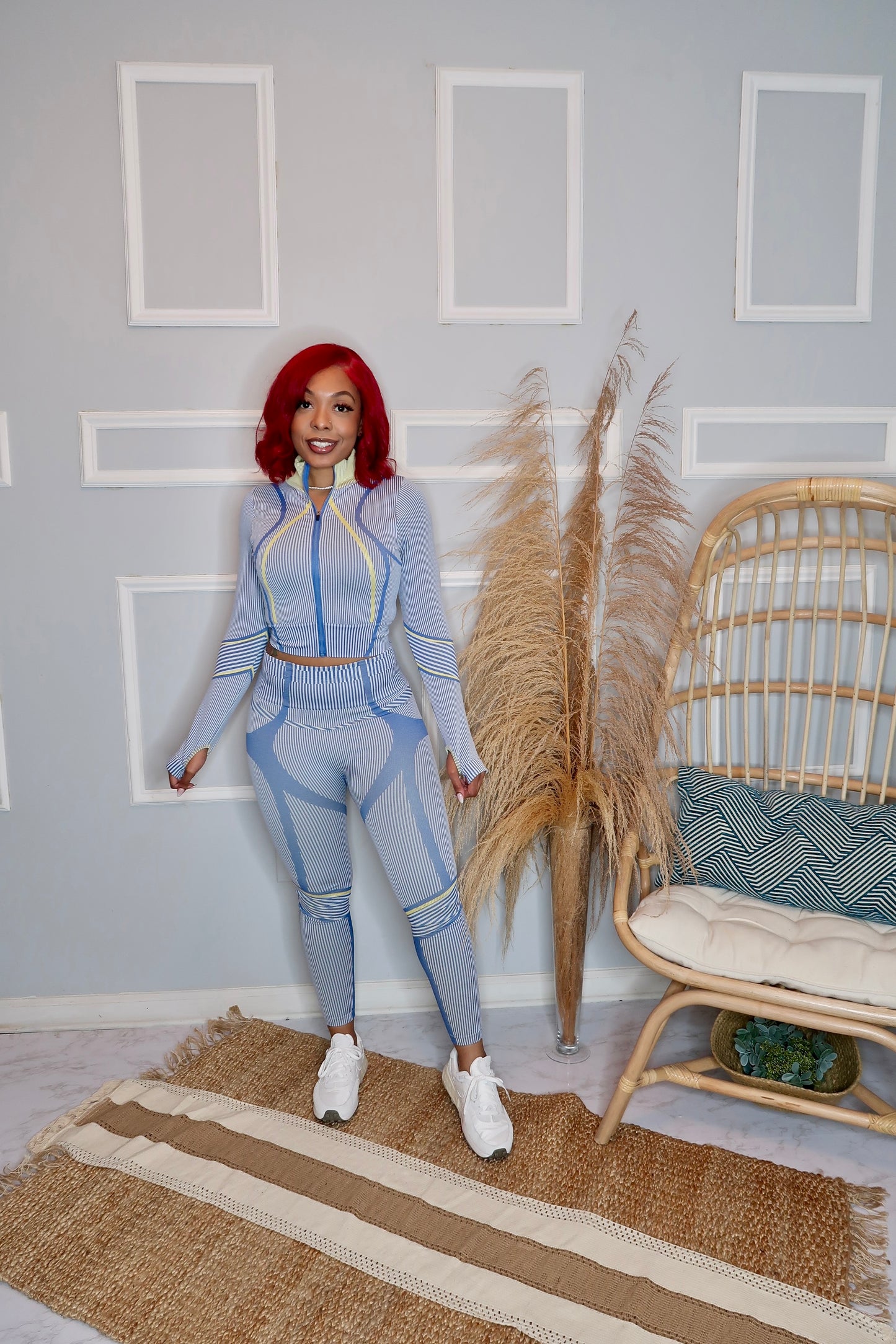 Carlo Zip Up Long Sleeve Seamless Pant Set-Blue